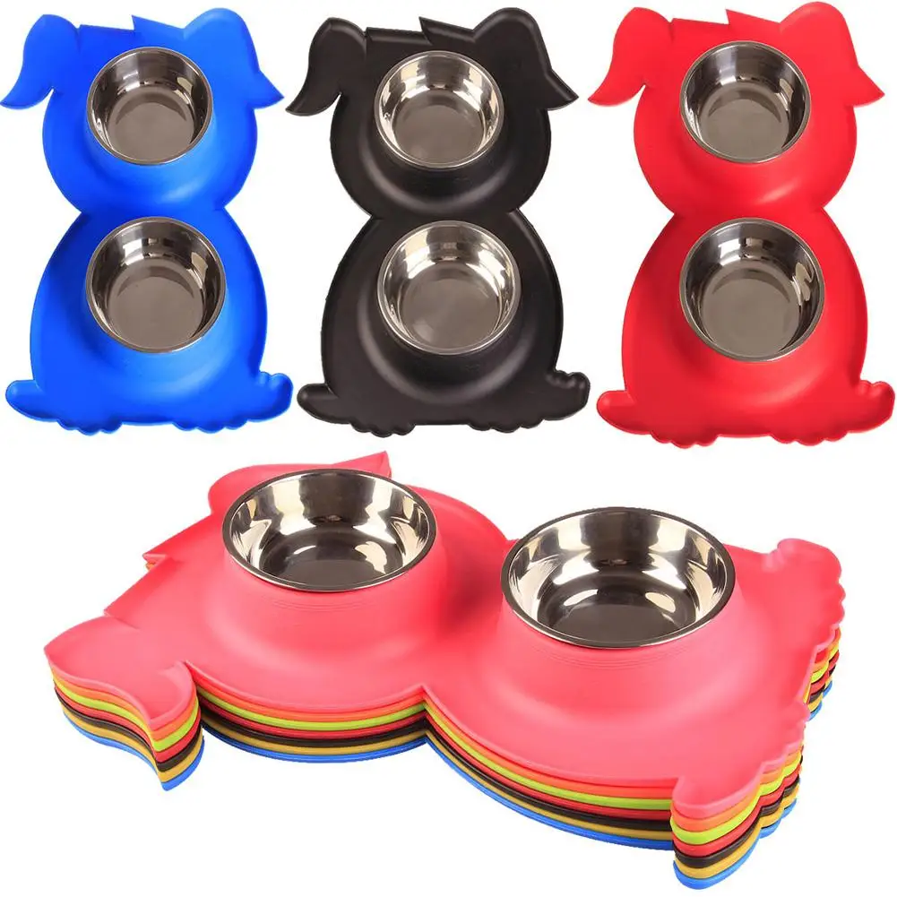 

Dog Cat Double Bowl Spill-Proof Anti-slip Food Snack Water Feeder Pet Supplies