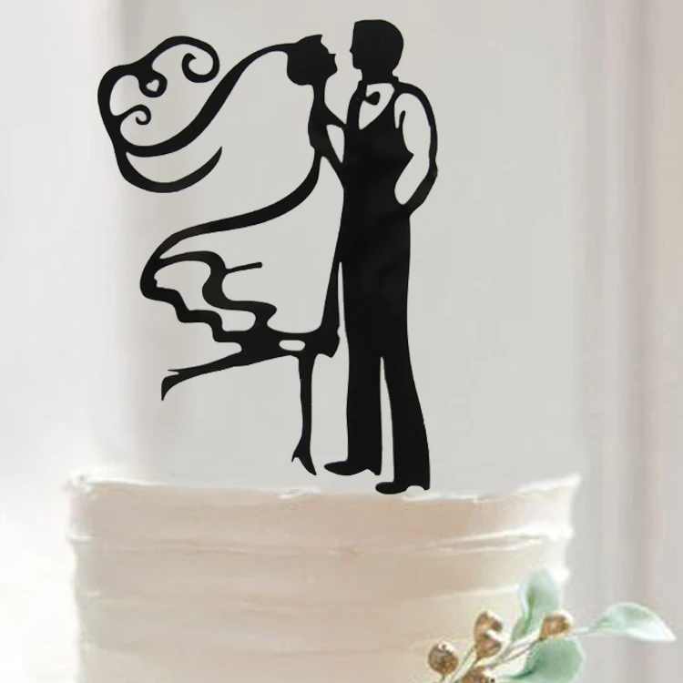 

100pcs/lot Creative bride and groom design wedding cake inserted card Wedding Cake Topper Party Cake Decorations