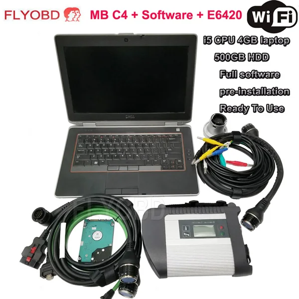 600x Wifi Super mb star c4 sd connect Diagnosis interface mb star diagnosis c4 with Software V2018.07 SSD into E6420 i5 4GB Laptop
