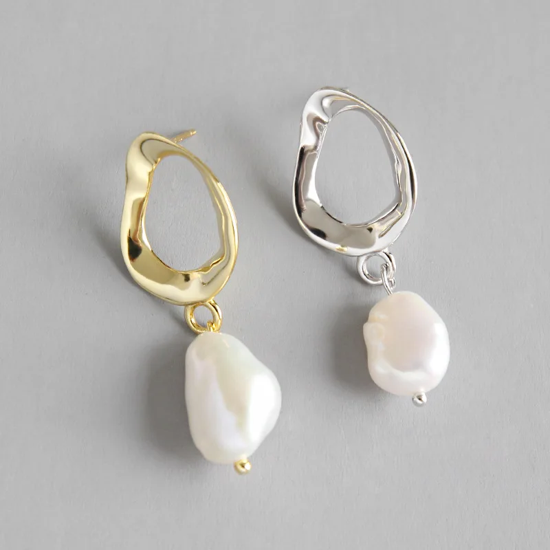 

Baroque Pearl Twist Round 925 Sterling Silver Women Earring Irregular Freshwater Pearl Hanging Drop Earring Party Korean Jewelry