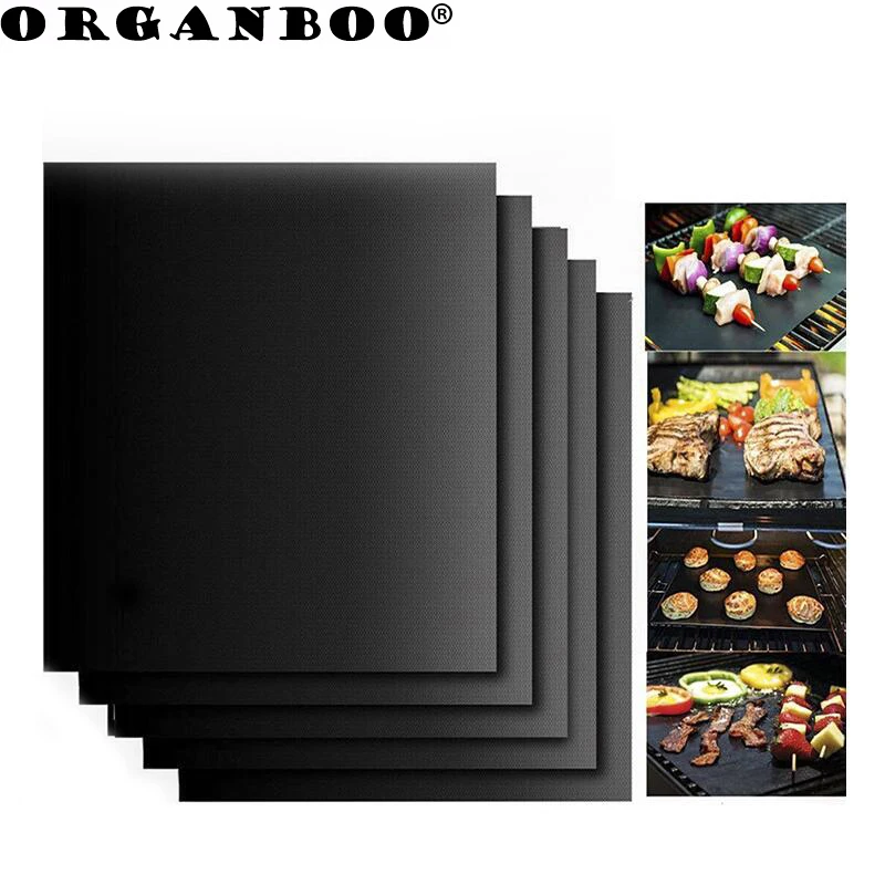 

ORGANBOO 2pcs/Set Portable Easy Clean Nonstick BBQ Grill Mat Reusable Pad Sheet Hot Plate Bakeware Cooking Tool BBQ Accessories
