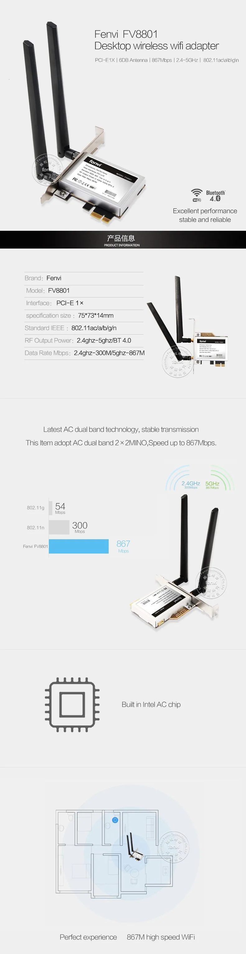 Desktop Dual band 867 Мбит/с 802.11ac Intel 7260 AC1200 Беспроводной PCI-E Wi-fi Bluetooth карты PCI Express антенный адаптер Wi-fi + BT 4,0