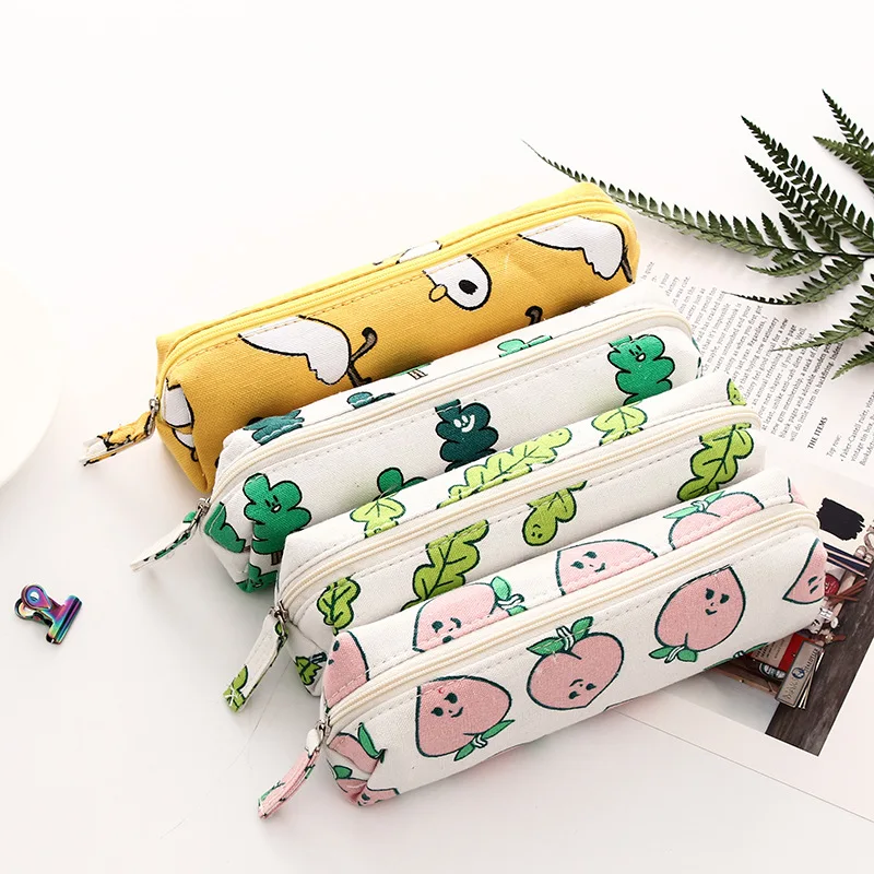 cute canvas fruit duck student big pencil bag & case for girl