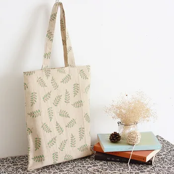 

YILE Updated Cotton Linen Shopping Tote Shoulder Carrying Bag Eco Reusable Bag Print Green Olive Branch L017