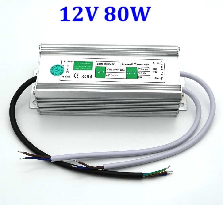 

DC12V 80W IP67 Waterproof LED Power Supply AC100-260V To DC 12V Output LED Driver Switch Transformer Outdoor Lighting Adapter