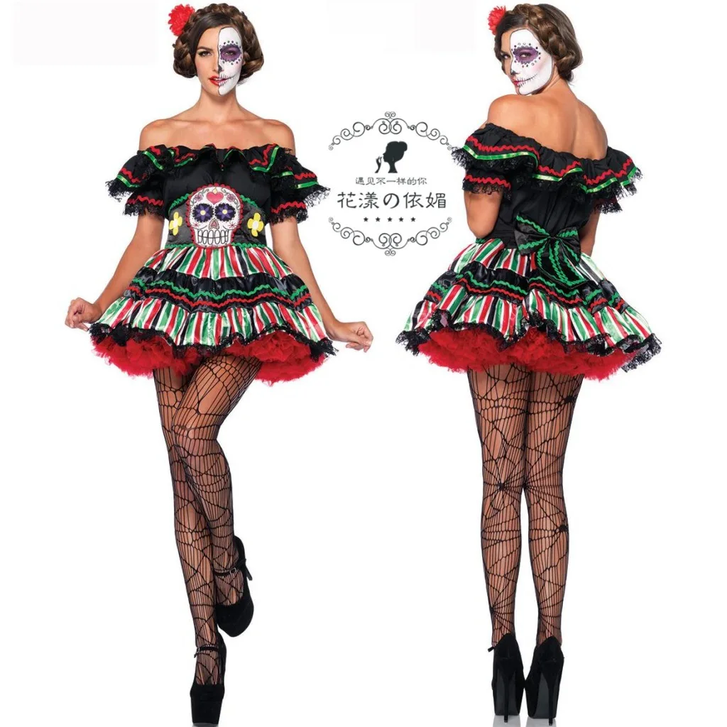 Halloween Adult Cosplay Dress Zombie Clothes Skull Ghost Women Cos