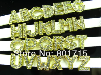 

260pcs 8mm Gold color letters diy slide charm Gold color zinc alloy and Clean rhinestone stocked as gift