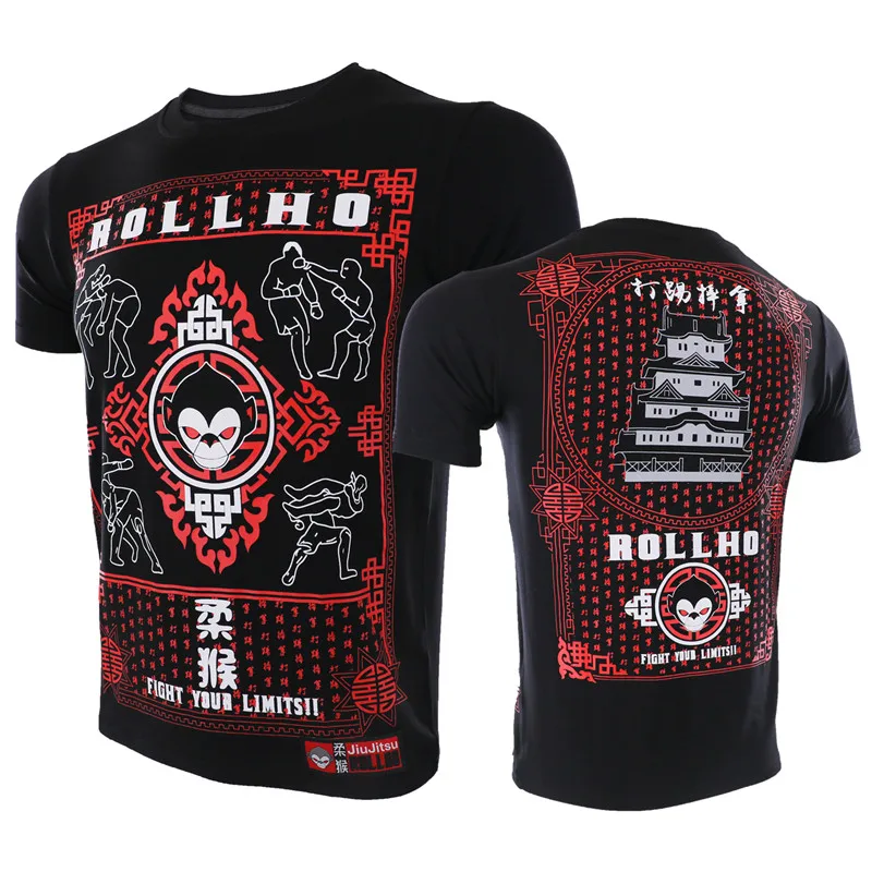 

VSZAP Men Tshirts Short Sleeve MMA Fight Kick Sporting Monkey Printed T-shirt UFC Fighting Fitness Muay Thai Sanda Sportswear