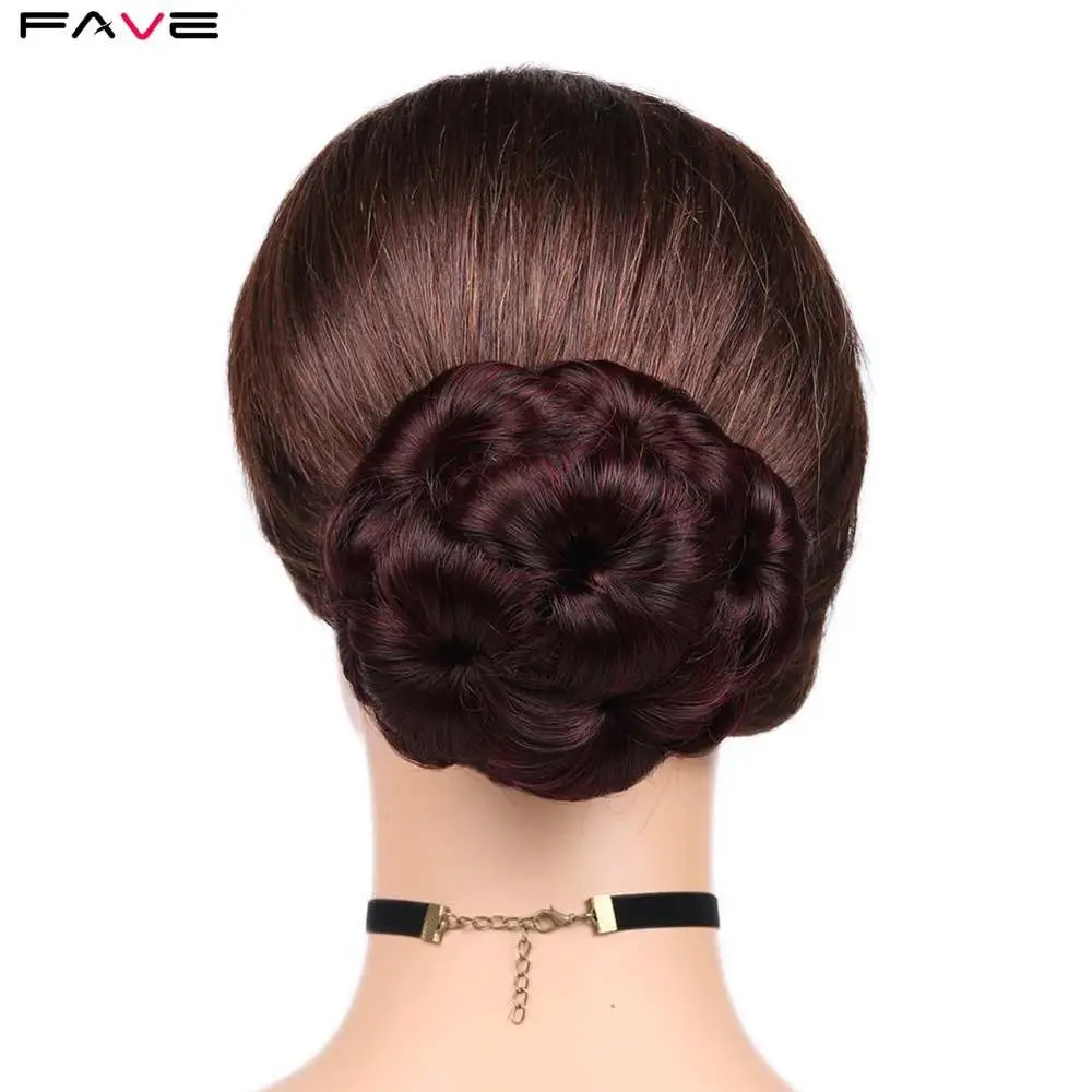 

FAVE Women Curly Chignon Hair Clip In Hairpiece Extensions Bug/Ash /Black/Flaxen Color Synthetic Chignon For Women