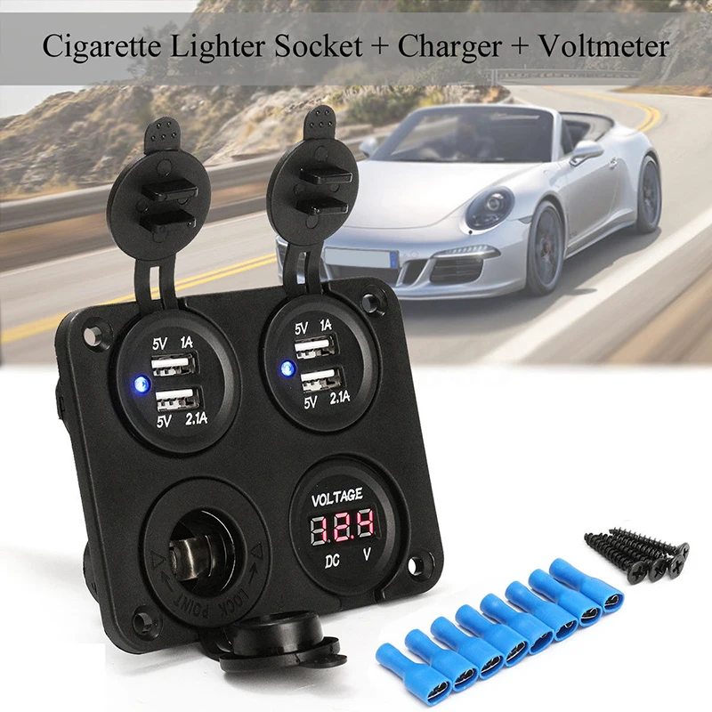4-в-1 10,4*8,64*5,75 см DC 12V черный двойной USB выход Зарядные устройства для автомобиля W/гнездо для автомобильного прикуривателя вольтметр