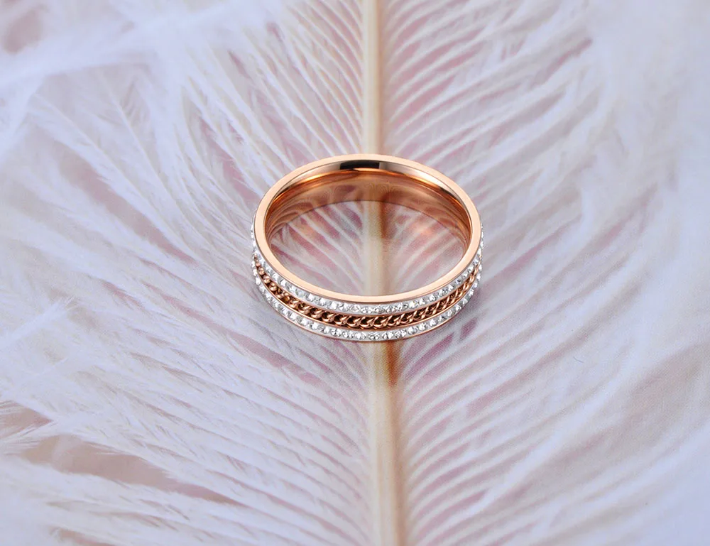 Lokaer новое розовое золото микро проложить горный хрусталь кольца на годовщину Ювелирные изделия 316L нержавеющая сталь цепь обручальное кольцо для женщин R19004