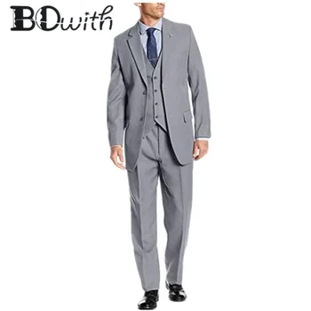 

Wedding Men Suit Notched Lapel Grey Slim Fit 3 Pieces Jacket+Pants+Vest For Wedding Tuxedos Formal Suits Custom Made