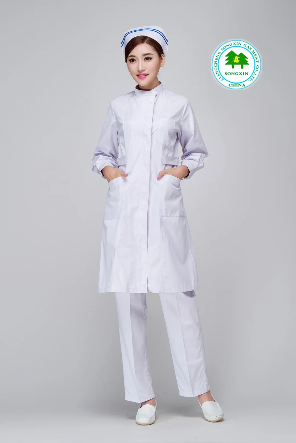 Free Shipping OEM nurse uniform hospital doctor nurse smock long coat