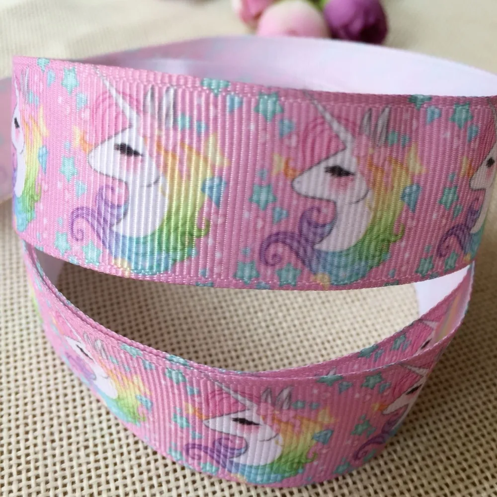 

1 "25MM New Unicorn Cartoon Character printed Grosgrain Ribbon party decoration satin ribbons 10 yards