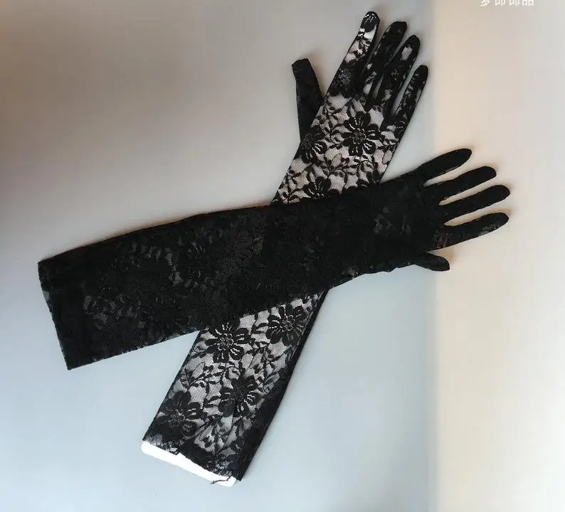 Ретро длинные кружевные перчатки тонкие солнцезащитные фото годовое черное Формальное для коктейльной вечеринки перчатки Аксессуары для декора - Цвет: Черный
