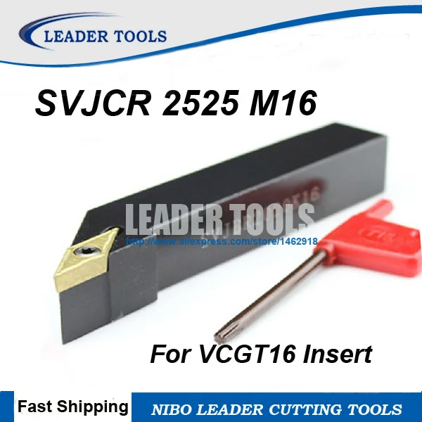 

SVJCR 2525 M16 CNC turning tool holder, 25*25*150 mm External turning tools, Lathe cutting tool,Tool holder For VCGT1604 Insert