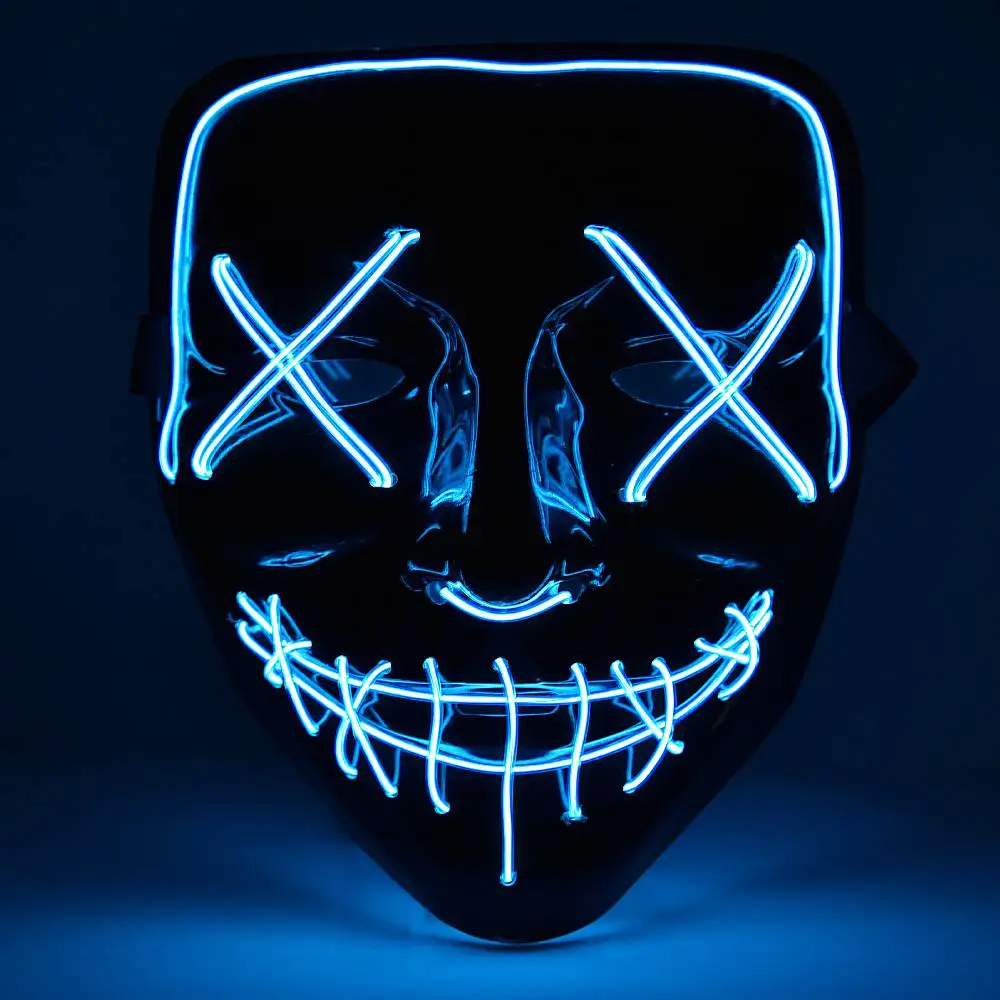 Светодиодный маска для Хэллоуина, маски для чистки, тушь для ресниц, костюм, DJ, вечерние светильник, светящиеся в темноте,, косплей из фильма, маска Payday - Цвет: Blue Led Mask