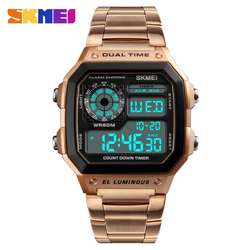 rose gold SKMEI Для мужчин спортивные часы человек количество Подпушка Водонепроницаемый часы Нержавеющая сталь модные Цифровые наручные часы мужской часы Relogio Masculino - Цвет: rose gold