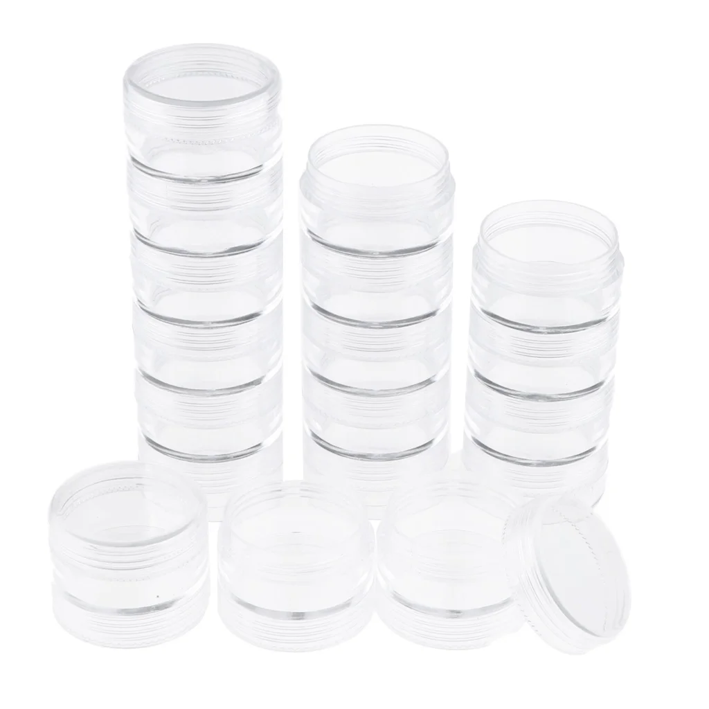 MagiDeal 6 Tiers Empty Stackable Jar 18 Clear Round Containers w/ Screw Lids Multi-Use Storage Container To Storage Eyelash
