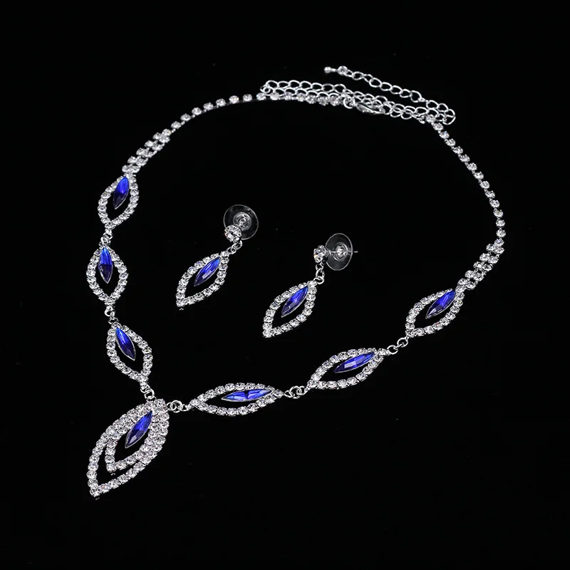 TREAZY Royal Blue Crystal Bridal Jewelry Sets Silver Plated Rhinestone Necklace Earrings Set for Women Prom Wedding Jewelry Sets