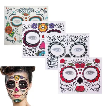 

3000pcs /lot Day of The Dead Skull Face Halloween Cool Beauty Tattoo Waterproof Hot Temporary Tattoo Stickers
