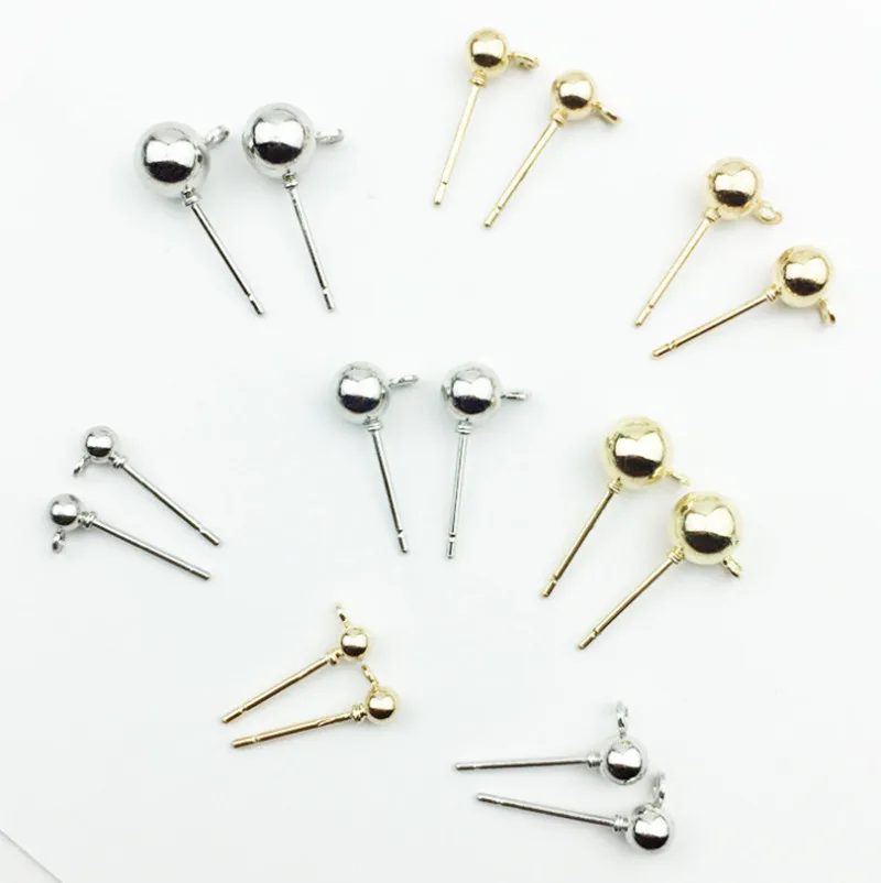 50pcs 3/4/5/6mm Round Ball Post Earring Studs Ear Pin for DIY Jewelry Drop Earring Making Findings