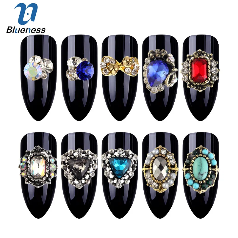 

10 Pcs/pack Nail Art Decorations 10 Designs Alloy with Rhinestones 3D Colourful Charm Crystal Peal Nail Art