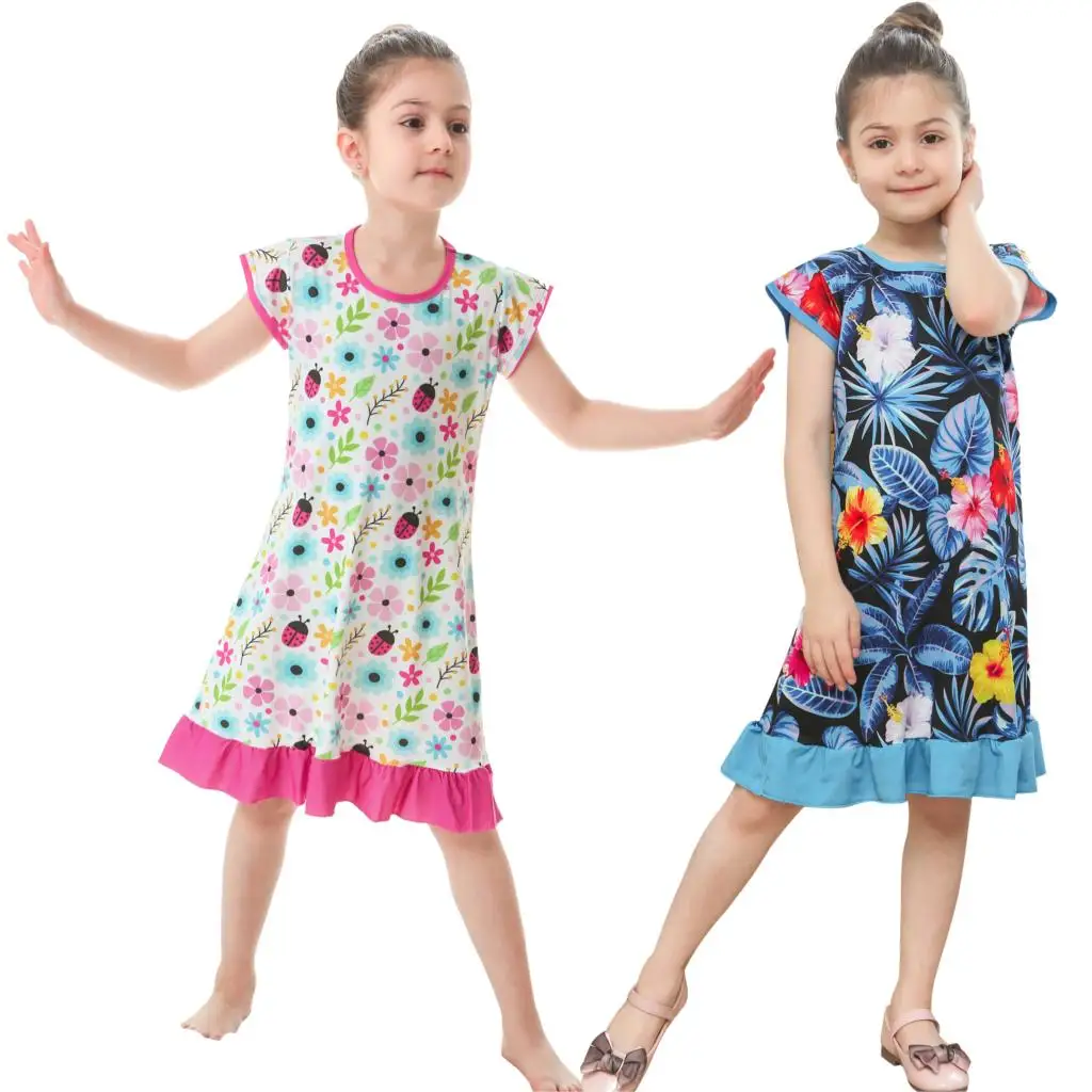 

2019 New Kids Nightgowns Children Floral Printing Dress Night Wear Girls Nightgowns
