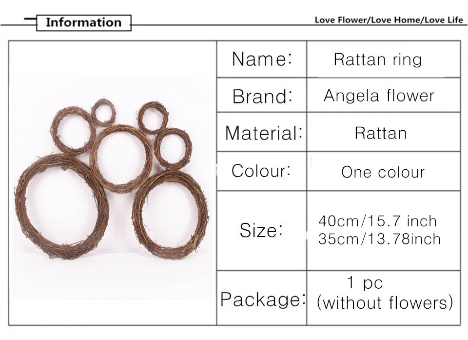 40 см ротанговое кольцо, Рождественское украшение, обнаженное кольцо, сухоцветы, рама, искусственная цветочная гирлянда, сделай сам, ручная работа, на дверь, Висячие цветочные венки