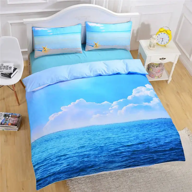 BeddingOutlet Moon And Ocean Duvet Cover Set Bed Spread Cool 3D Print Bedlinen Soft Blue Bedding Set 3pcs Twin Full Queen King - Цвет: 003