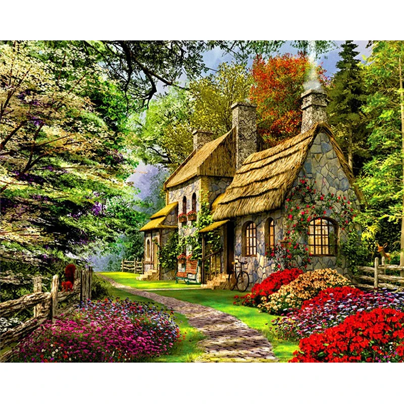 

Spring House DIY Digital Oil Painting By Numbers Kits Coloring Painting By Numbers Unique Gift For Home Decoration 40x50cm