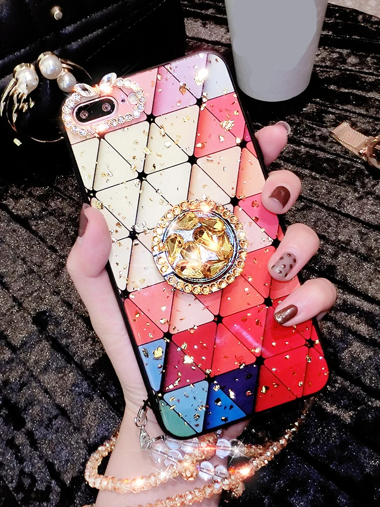 

Ainike Diamond Bling DIY Rhinestone Phone Stand Holder Back Case With Strap For iPhone X 6 6s Plus 7Plus 8P XR XS MAX