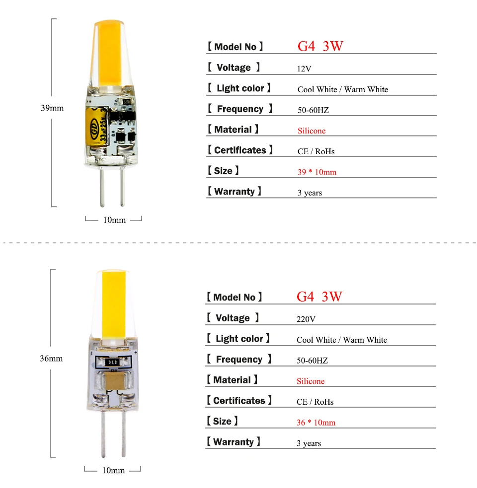 EnwYe светодиодный G4 G9 лампочка AC/DC 12V 220V 3W 6W COB SMD светодиодный светильник заменить галогенный прожектор