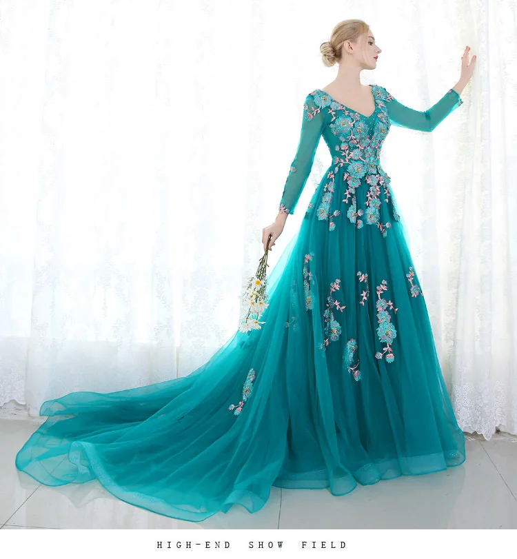 

Ho 100%real Peacock Green Full Beading Long Sleeve Court Ball Gown Medieval Dress Renaissance Gown Princess Royal Victoria Dress