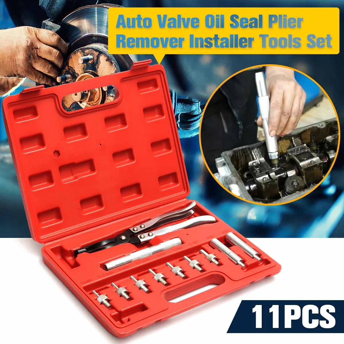 

11pcs Car Oil Remover and Installer Valve Stem Seal Seating Tools Kit Socket Auto Valve Stem Seal Plier Seating Pliers Remover