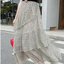 Zuolunouba летняя женская модная юбка асимметричная Harajuku шифоновая юбка с оборками в горошек Длинная тонкая юбка с высокой талией Женская