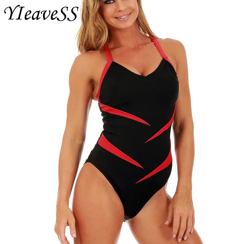 

2019 New Plus Size Swimwear Women One Piece Halter Female Swimsuit Fused Swimming Suit Striped Monokini Bather Suit Trikini
