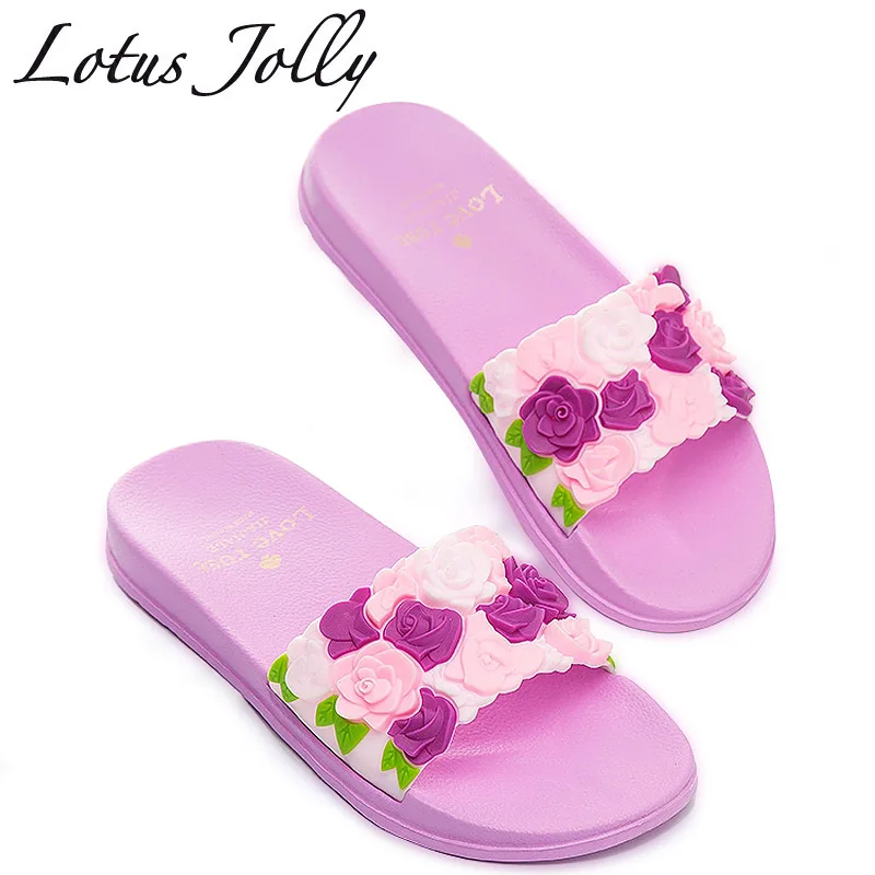 Summer Women Slides Rose Lovely Flower Home Slippers Platform Indoor