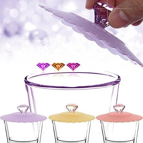 Diamond Handle Cup Lid Suction Leak Proof Cup Cover Random Colorcup
