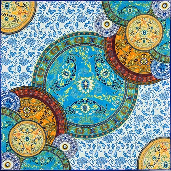 

Blue and White Porcelain 100% Twill Silk Square Scarf Muslim Hijab Bandanas Luxury Brand For Women Headband Shawl 100*100cm