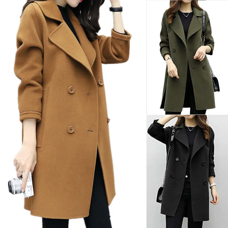 

Autumn Winter Women Casual Coats Turn-down Collar Warm Long Sleeve Slim Lapel Cardigan Outwear BMF88