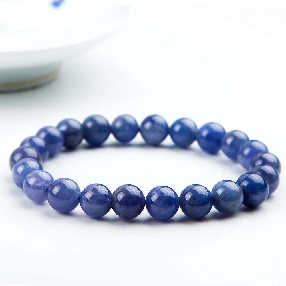 8mm Natural Tanzanite Blue Gemstone Bracelet Round Beads Stretch Woman Beads Femme Man Crystal Birthday GiftAAAAA (5)