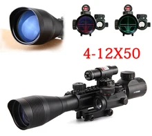 4-12X50 Tactical Optical Rifle Scope Red Green Dual illuminated Mount Fit For 20mm Rail+ Red Laser Sight + Holographic Dot Sight new 3 9x42eg hunting rifle scope red green dot illuminated telescopic sight riflescope w tactical red laser scope sight