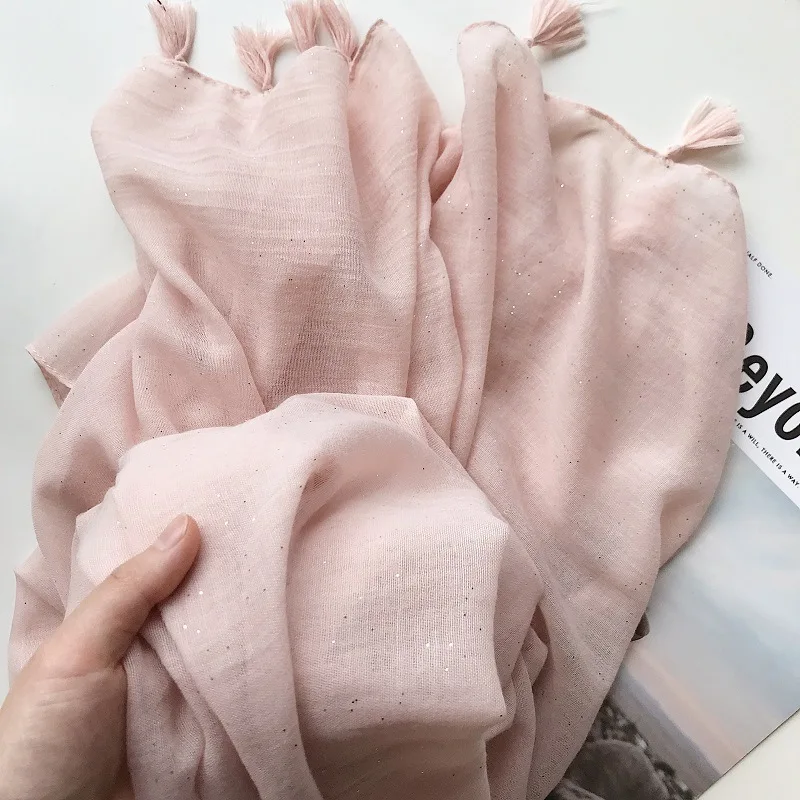 

2019 Luxury Brand SCARF Women's Viscose Scarf Fashion Lady Plain Glitter Tassel Scarves Soft Shawl Pashmina Bandana Muslim Hijab