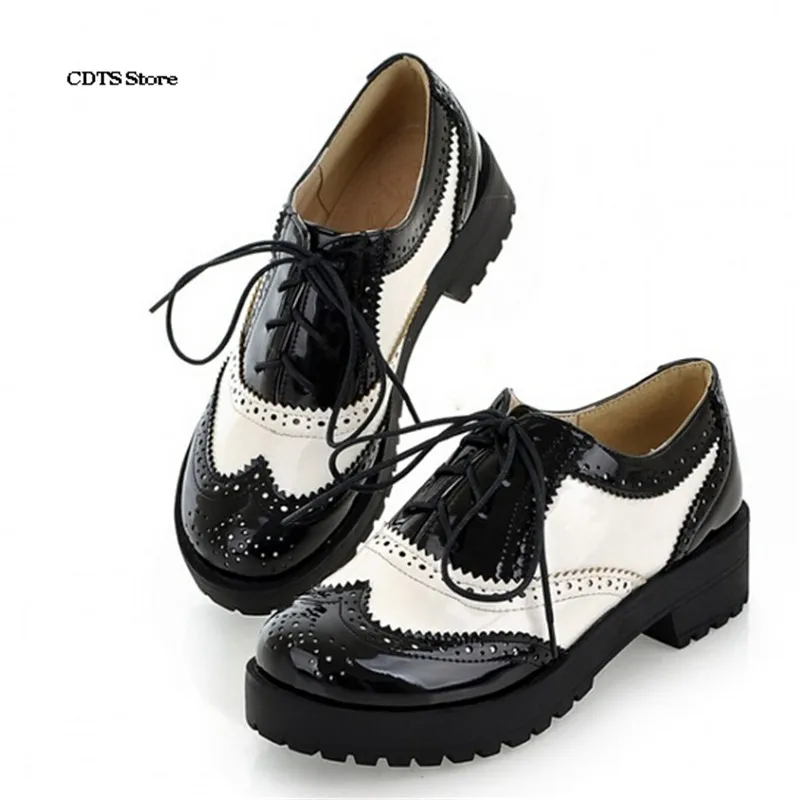 CDTS sapato Sweet 2016 Лолита винтажные цветные блочные украшения japanned кожаные туфли с