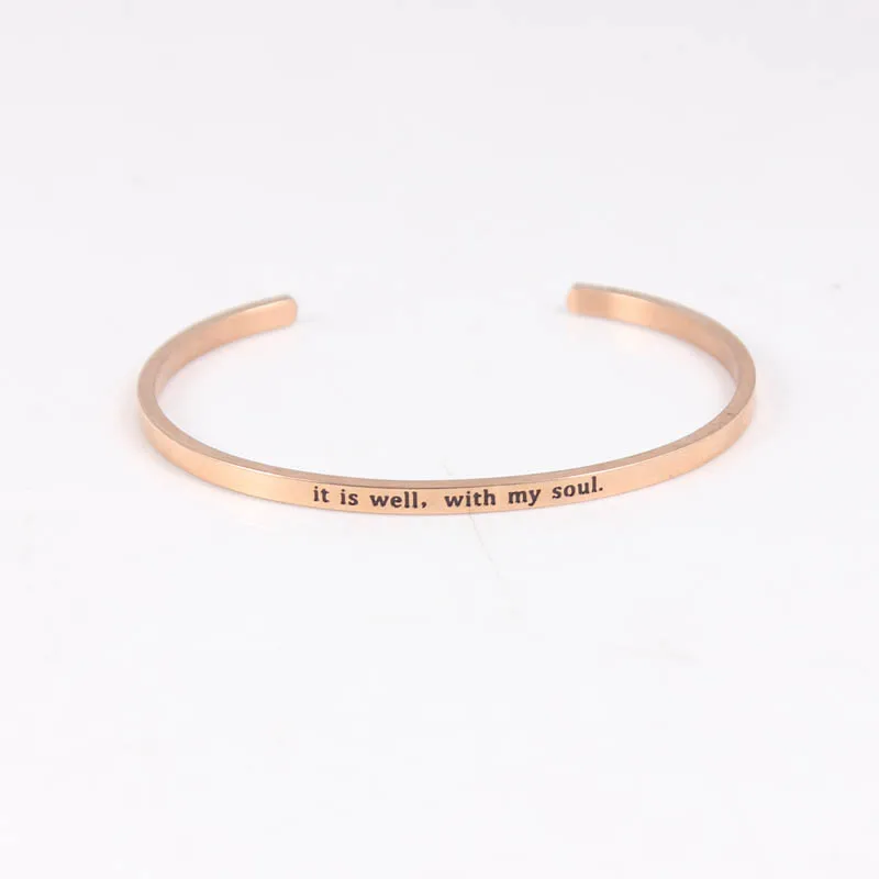 

ROSE GOLD Stainless Steel Engraved "it is well,with my soul"Bracelet Mantra Bangles For Women men friends family Best Gift