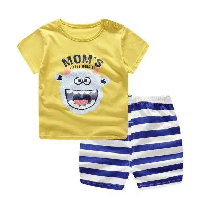 Летняя одежда унисекс для новорожденных, Комбинезоны Детская одежда для мальчиков, полосатая футболка, комплект одежды для малышей - Цвет: 3
