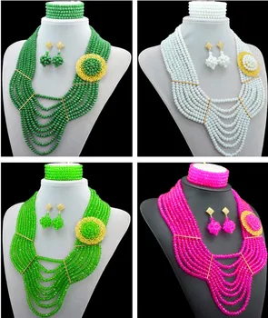 

Fashion Nigerian Beads Crystal Necklaces Bracelet Earrings African Wedding Beads Jewelry Set 10023