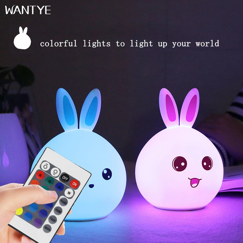 Premium 7 Colors Rabbit LED Night Light Silicone Soft Cartoon Children