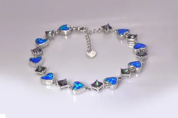 

Wholesale & Retail Fashion 7.5 Inches Fine Rinbow & Blue Fire Opal Bracelet 925 Sterling Sliver Jewelry For Women _DSC3135